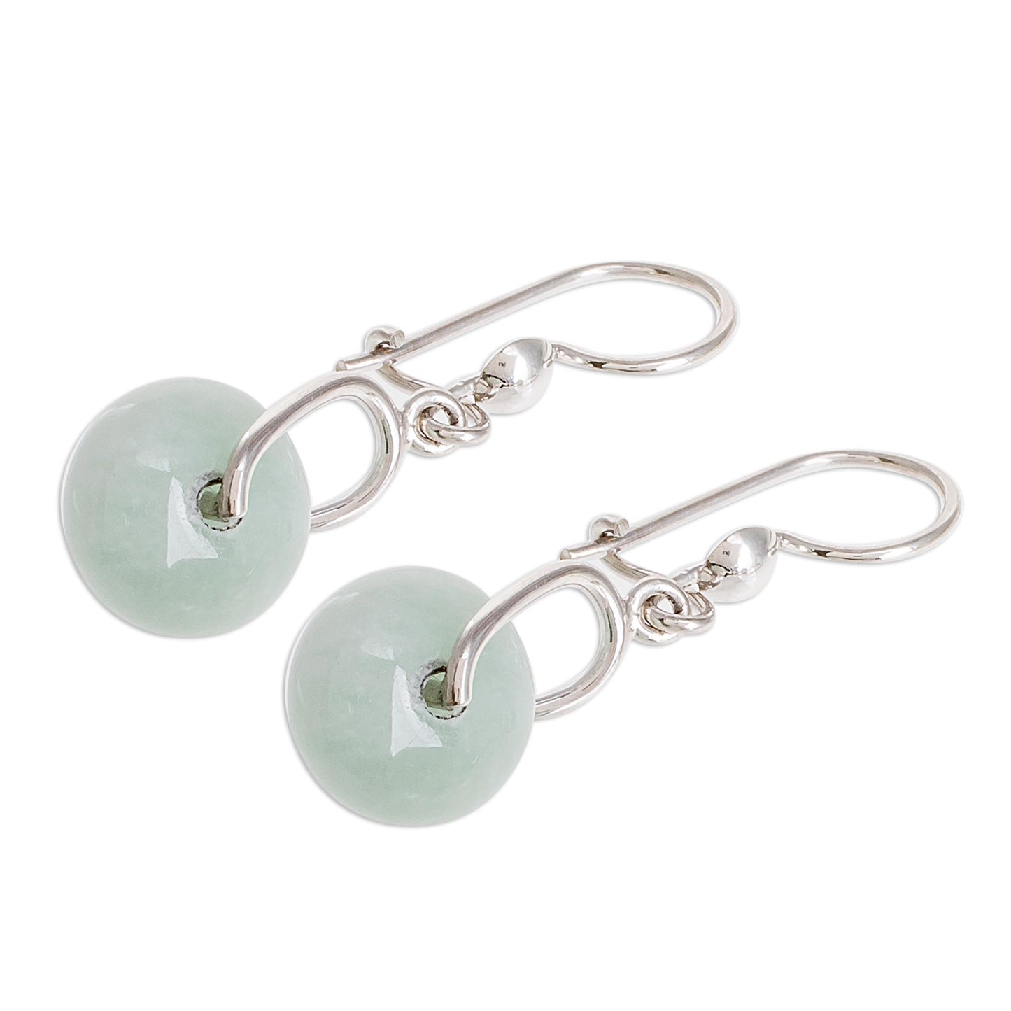 Apple Green Wheel of Fortune Circular Apple Green Jade Dangle Earrings from Guatemala