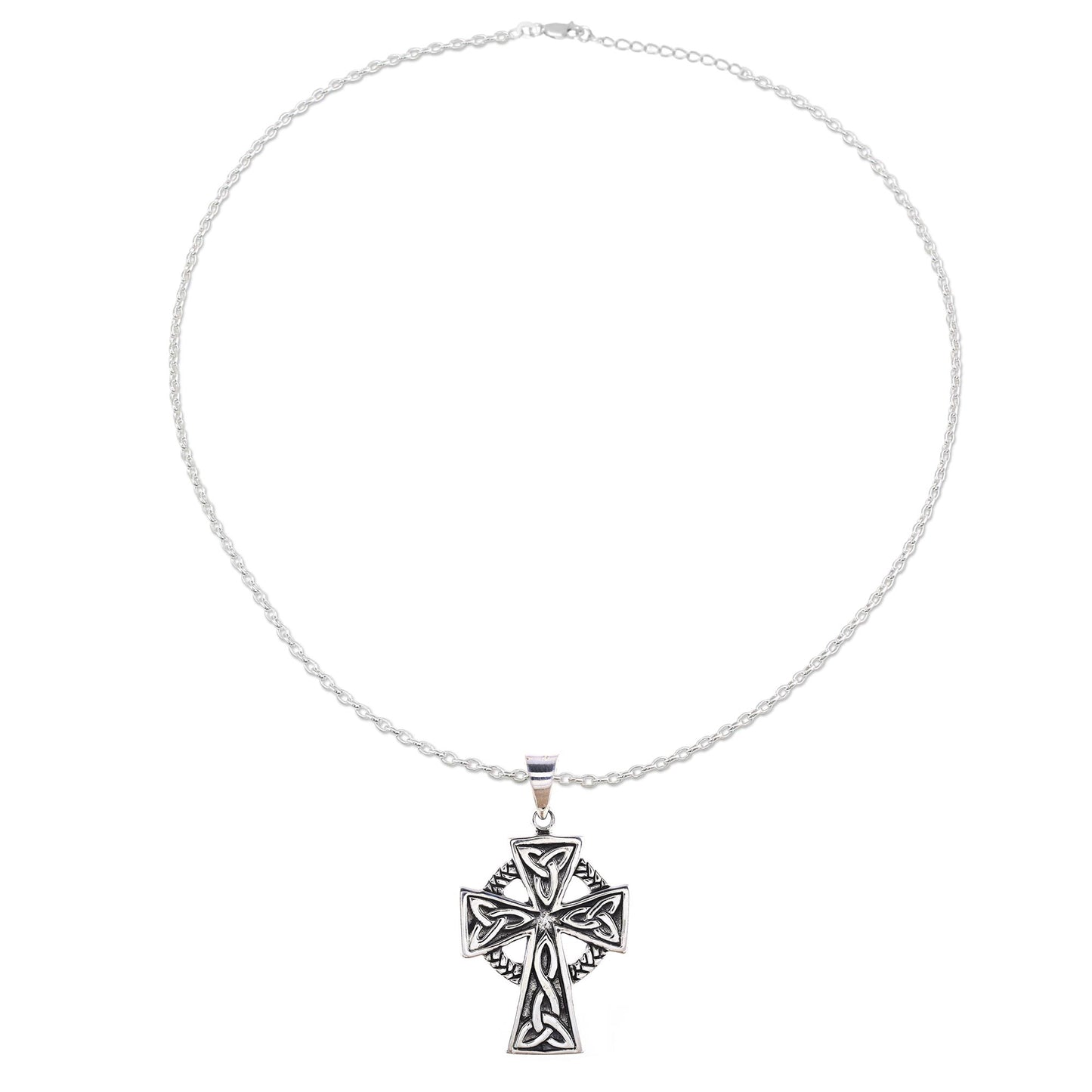 Celtic Faith Celtic Cross Sterling Silver Pendant Necklace from India