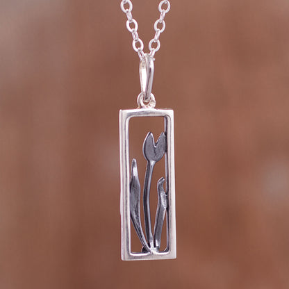 Tulip in the Window Sterling Silver Tulip Pendant Necklace from Peru