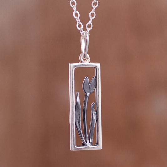 Tulip in the Window Sterling Silver Tulip Pendant Necklace from Peru