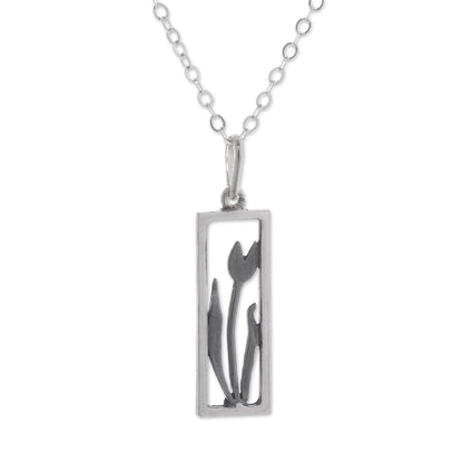 Tulip in the Window Sterling Silver Tulip Pendant Necklace from Peru