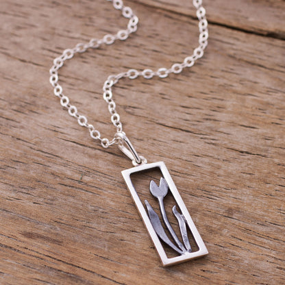 Tulip in the Window Sterling Silver Tulip Pendant Necklace from Peru