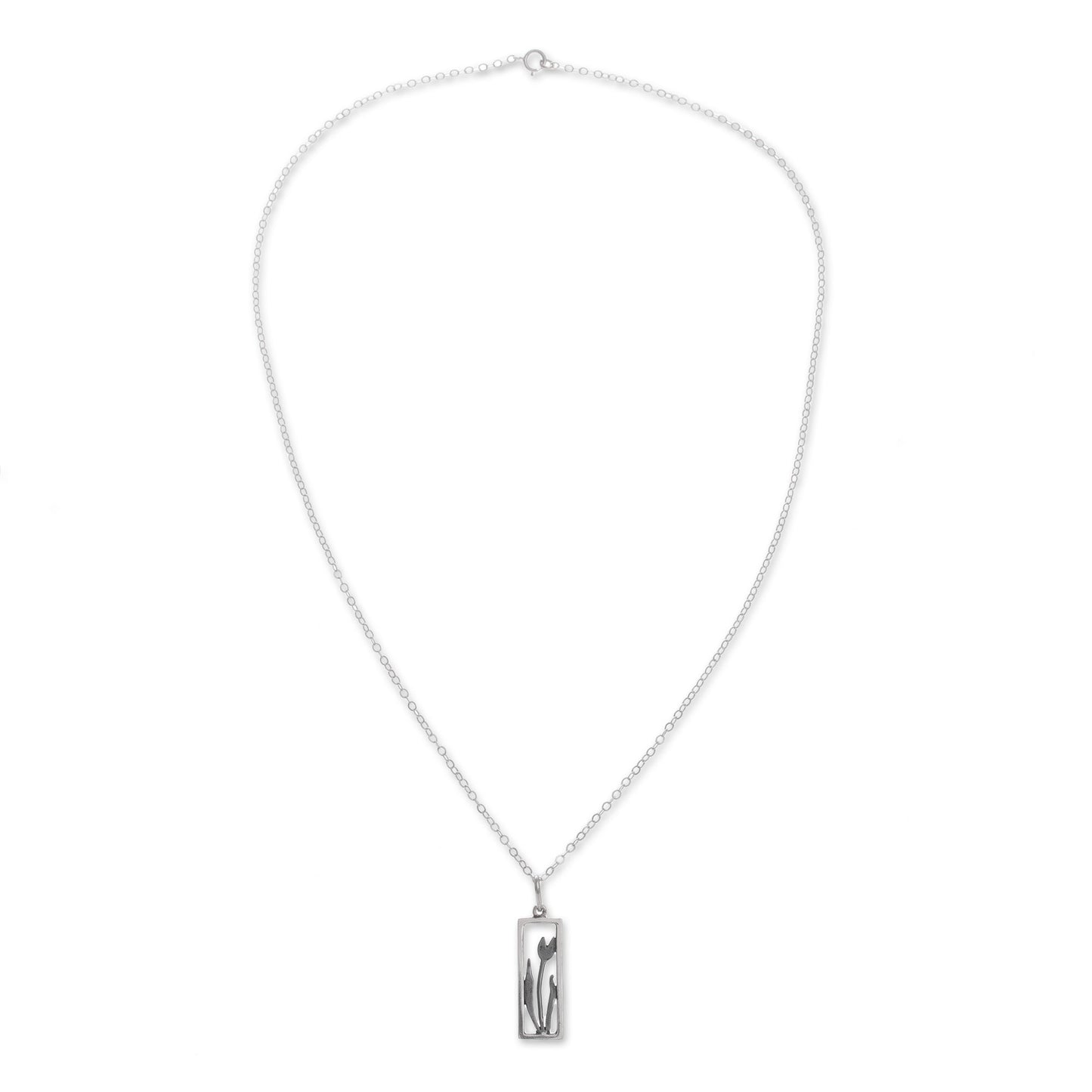 Tulip in the Window Sterling Silver Tulip Pendant Necklace from Peru