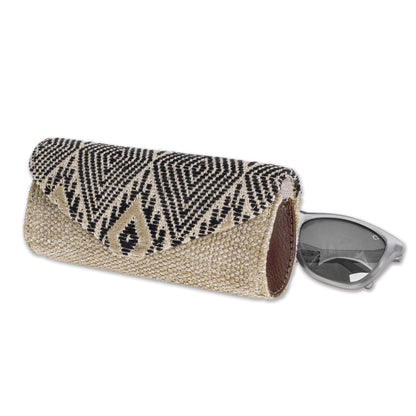 Mayan Cosmos in Black Handwoven Cotton Eyeglasses Case in Black and Beige