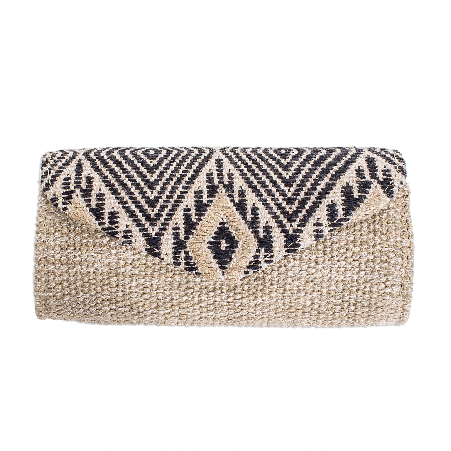 Mayan Cosmos in Black Handwoven Cotton Eyeglasses Case in Black and Beige