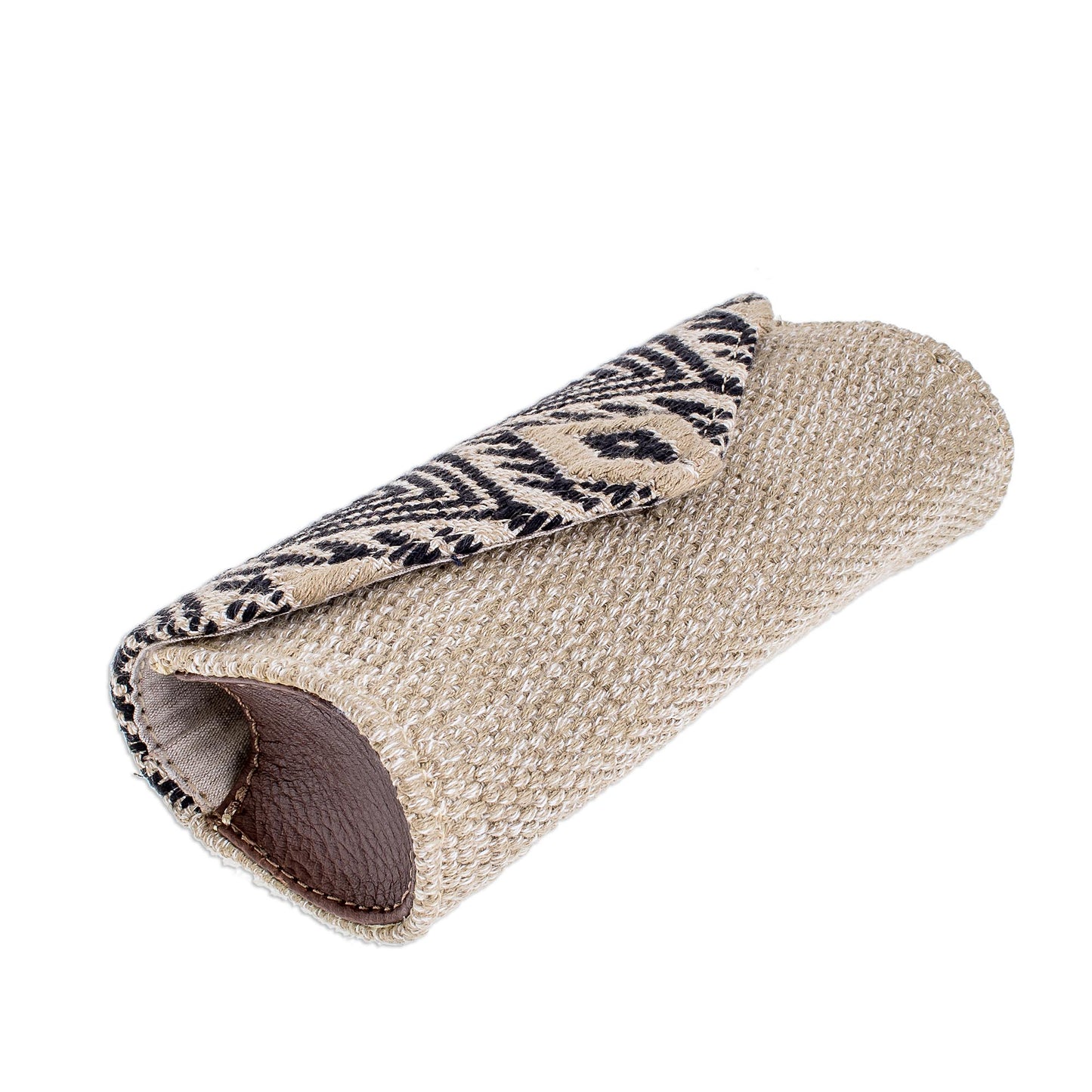 Mayan Cosmos in Black Handwoven Cotton Eyeglasses Case in Black and Beige