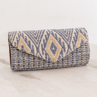 Mayan Cosmos in Cadet Blue Handwoven Cotton Eyeglasses Case in Cadet Blue and Ivory