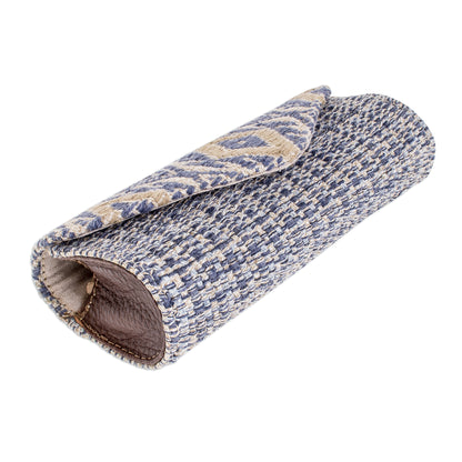 Mayan Cosmos in Cadet Blue Handwoven Cotton Eyeglasses Case in Cadet Blue and Ivory