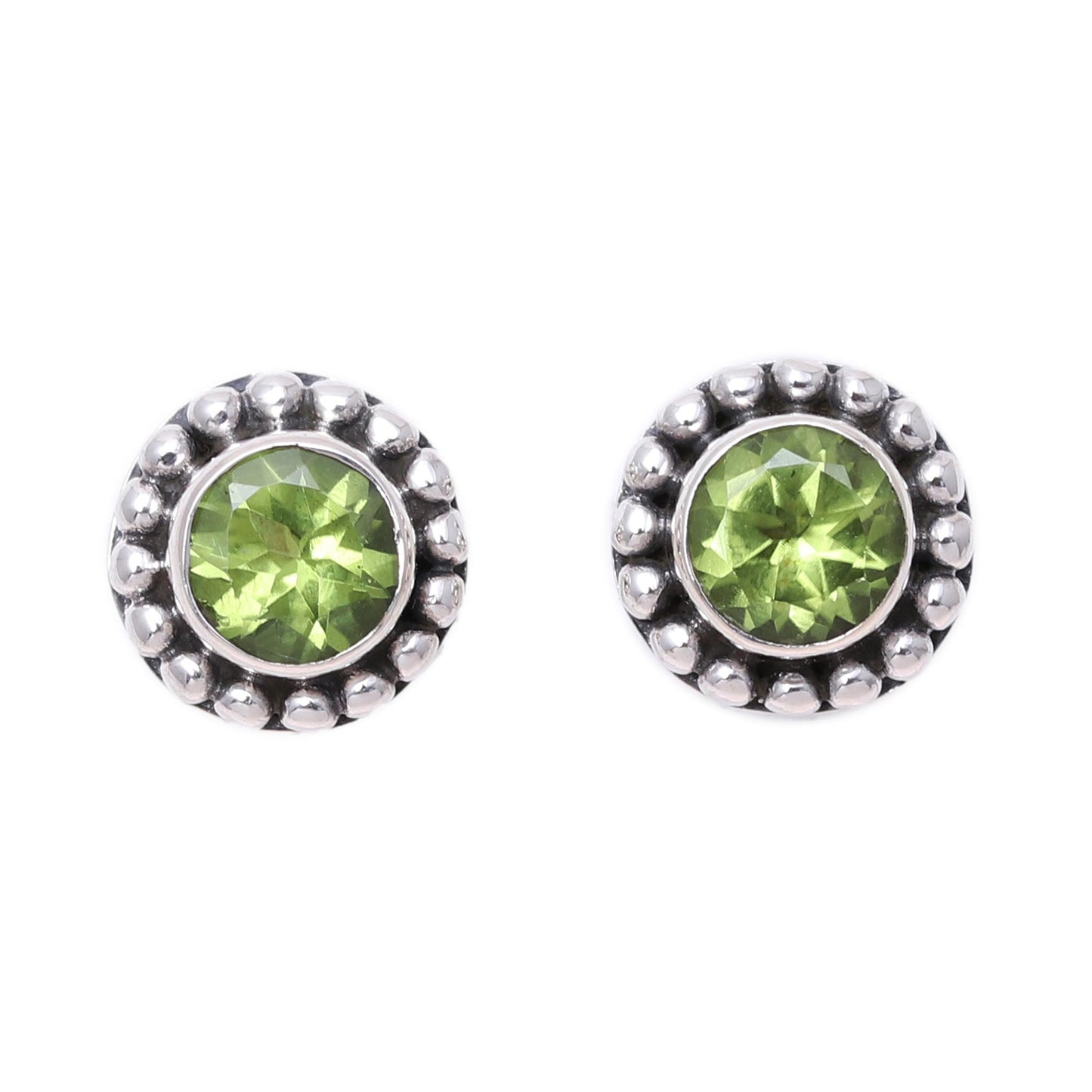 Glistening Dale Round Peridot and Sterling Silver Dot Motif Stud Earrings