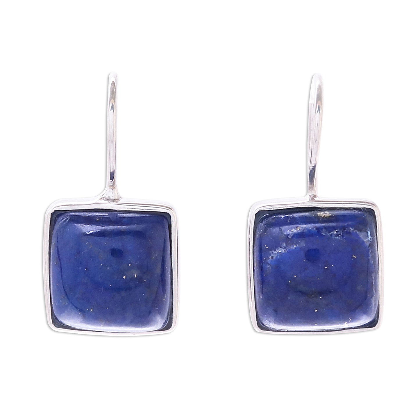 Gleaming Squares Rhodium Plated Lapis Lazuli Drop Earrings from Thailand