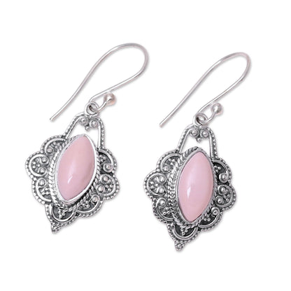 Shimmering Beauty Marquise Pink Opal Dangle Earrings from India