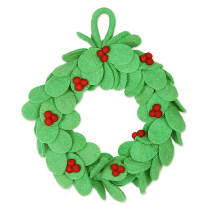 Holiday Celebration Wool Felt Holiday Wreath Handmade in India