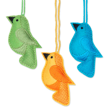 Christmas Sonata Assorted Wool Felt Bird Ornaments from India (Set of 6)