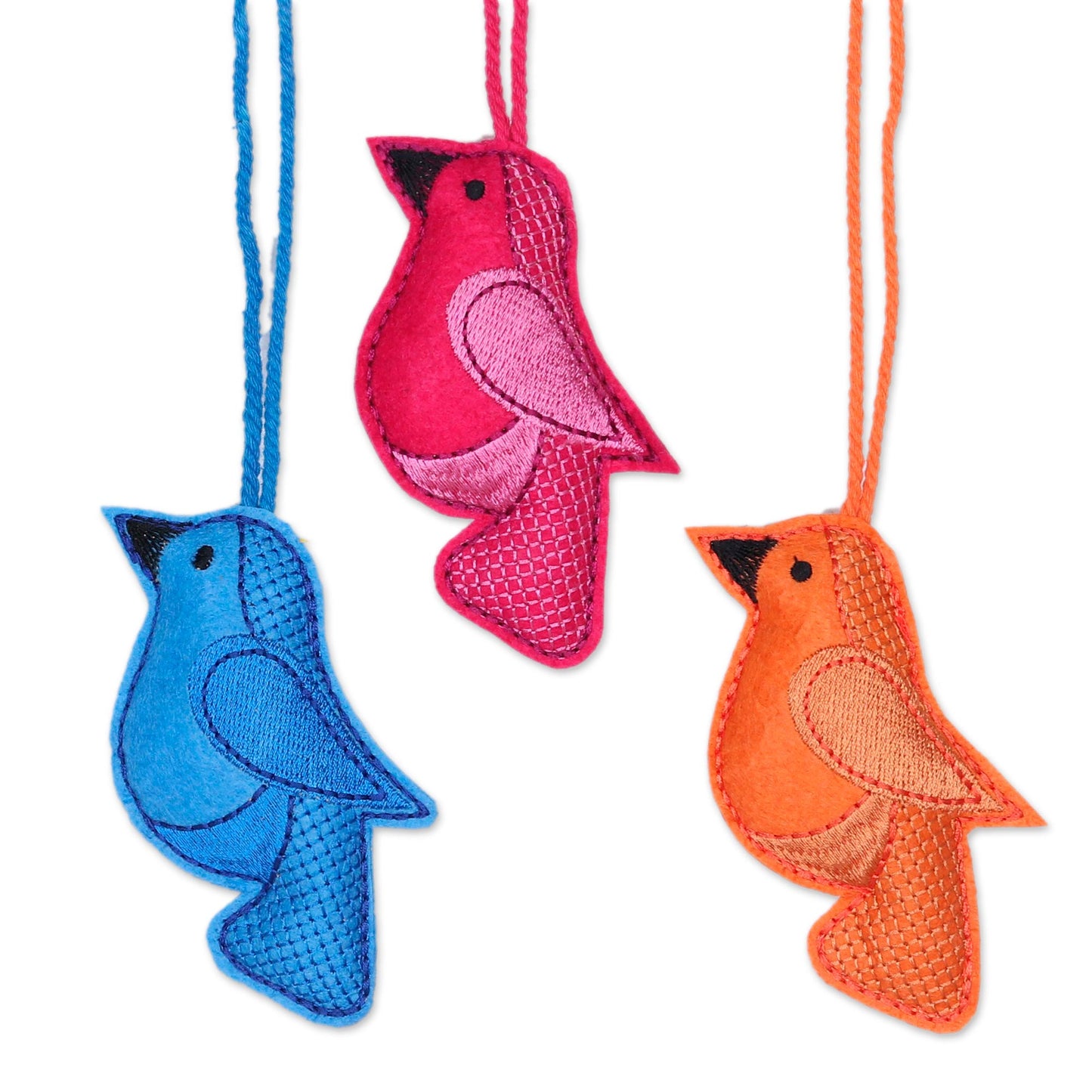 Christmas Sonata Assorted Wool Felt Bird Ornaments from India (Set of 6)