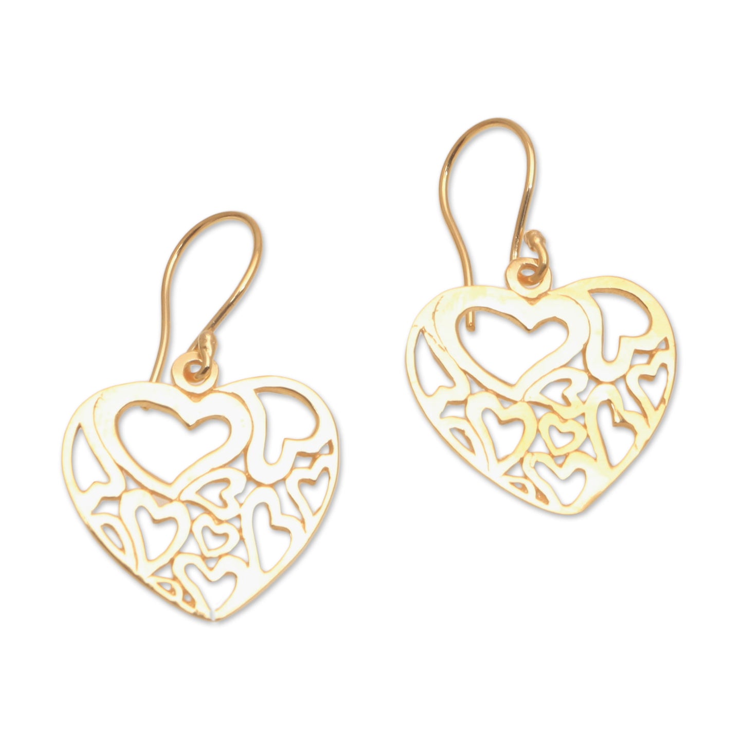 Full-Hearted Heart Motif 18k Gold Plated Sterling Silver Dangle Earrings