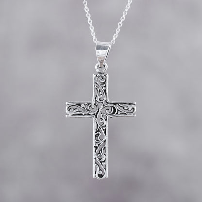 Adorned Cross Handcrafted Sterling Silver Ornate Cross Pendant Necklace