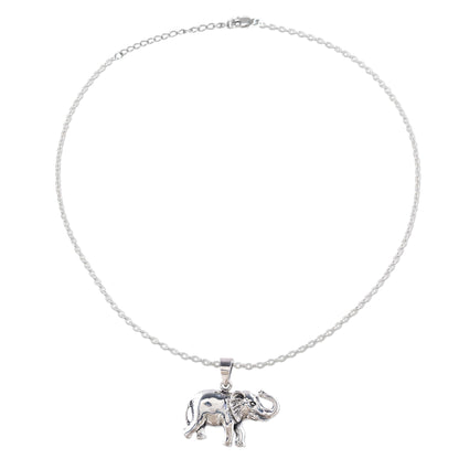 Gleeful Elephant Handcrafted Sterling Silver Elephant Pendant Necklace