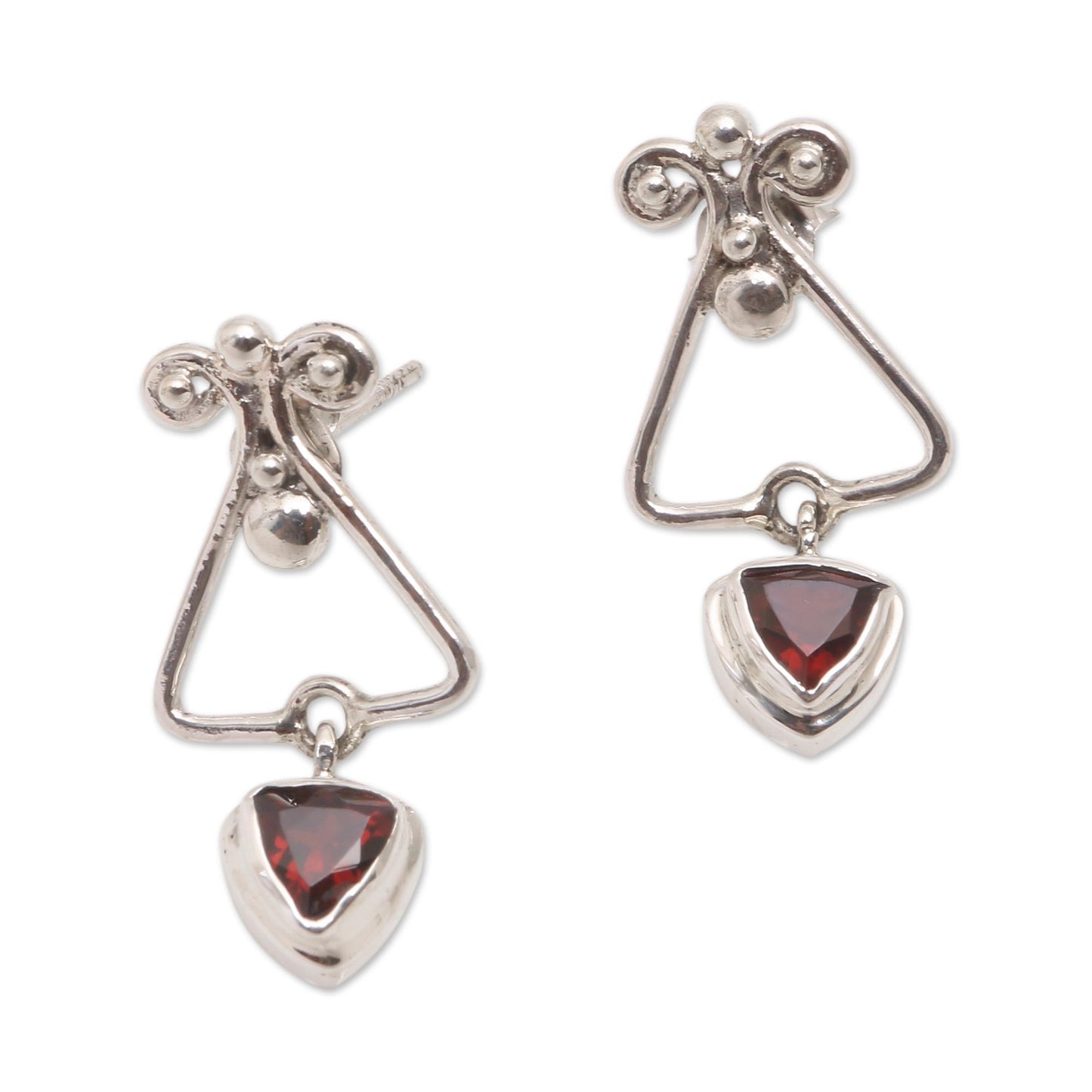 Triangle Dew Triangular Garnet Dangle Earrings from Bali