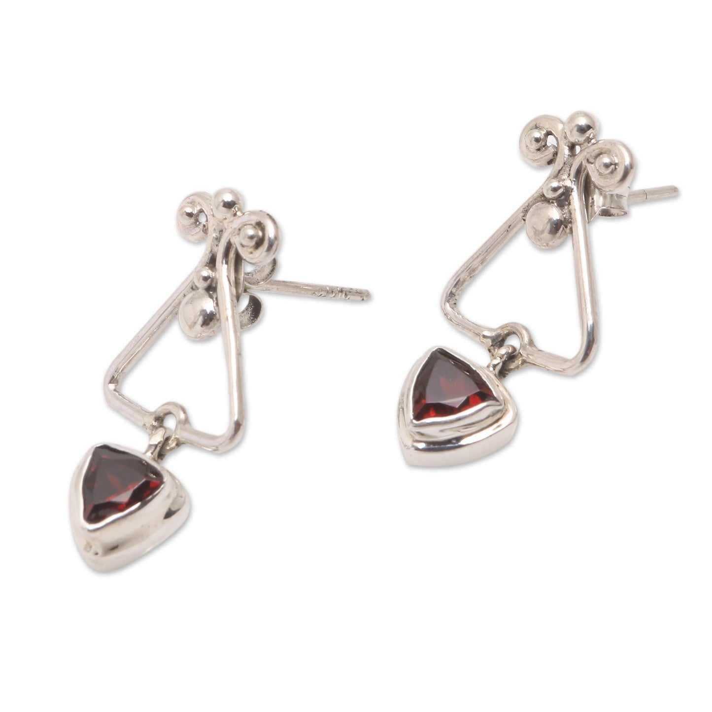 Triangle Dew Triangular Garnet Dangle Earrings from Bali