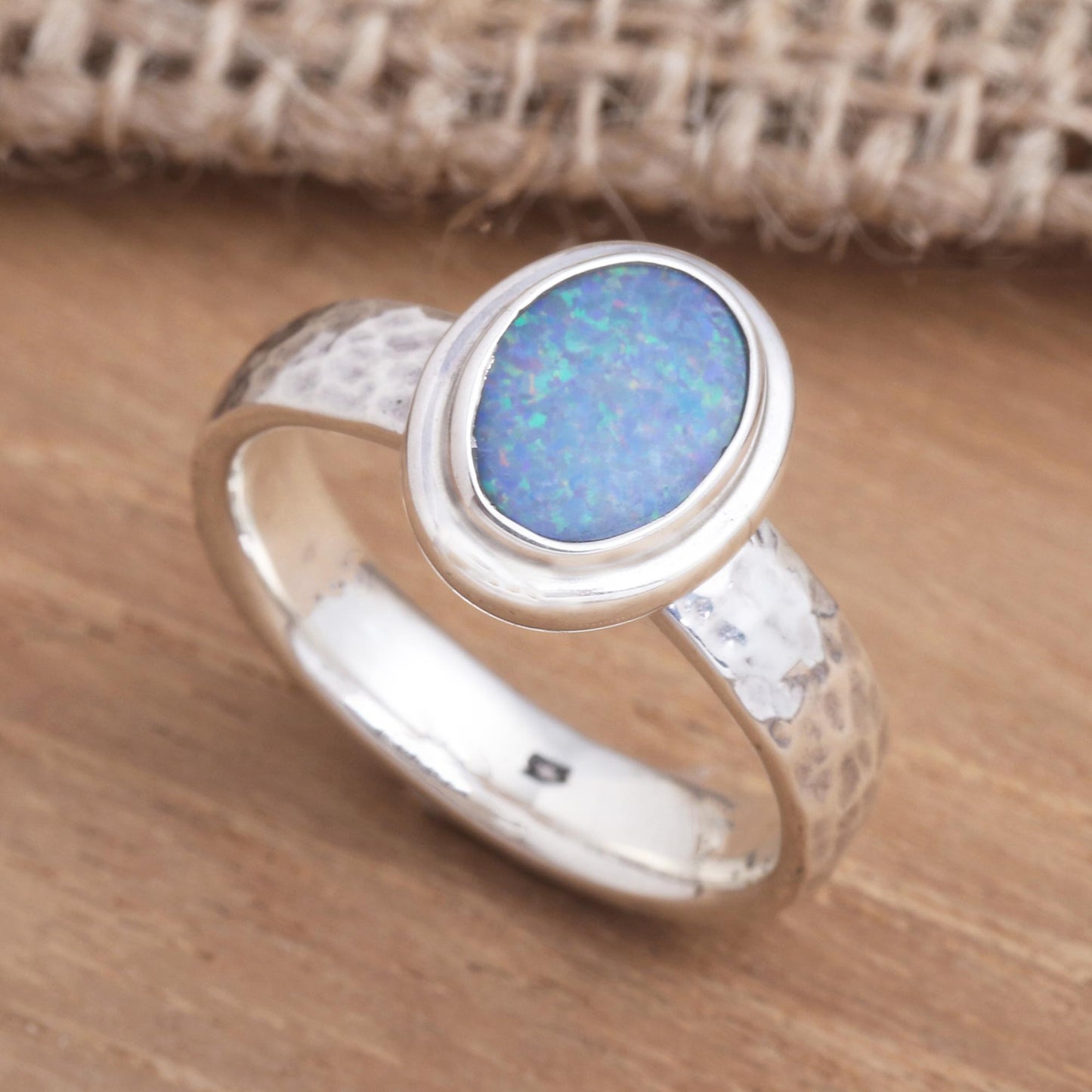 Oval Pool Oval Blue Opal Cocktail Ring Crafted in Bali