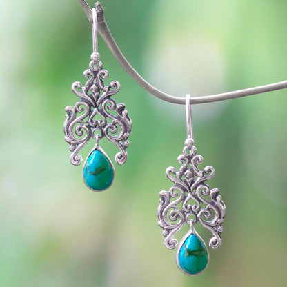 Droplet Forest Openwork Motif Magnesite Dangle Earrings Crafted in Bali