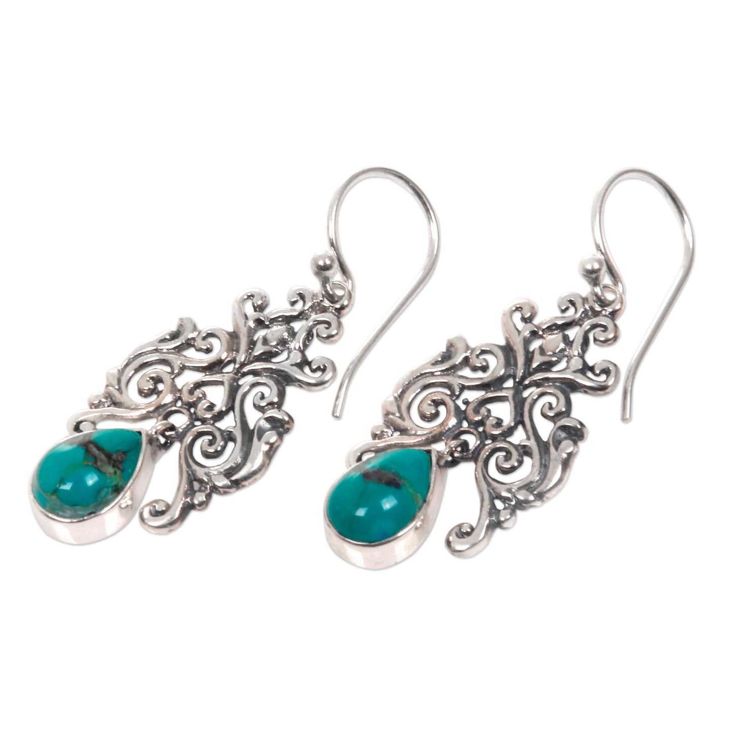 Droplet Forest Openwork Motif Magnesite Dangle Earrings Crafted in Bali