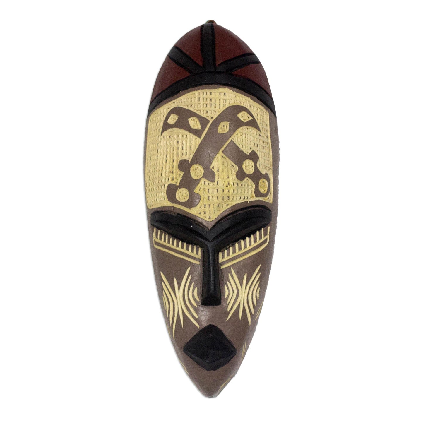 Courageous Ohene in Brown Taupe and Cream Courageous King Wood African Wall Mask