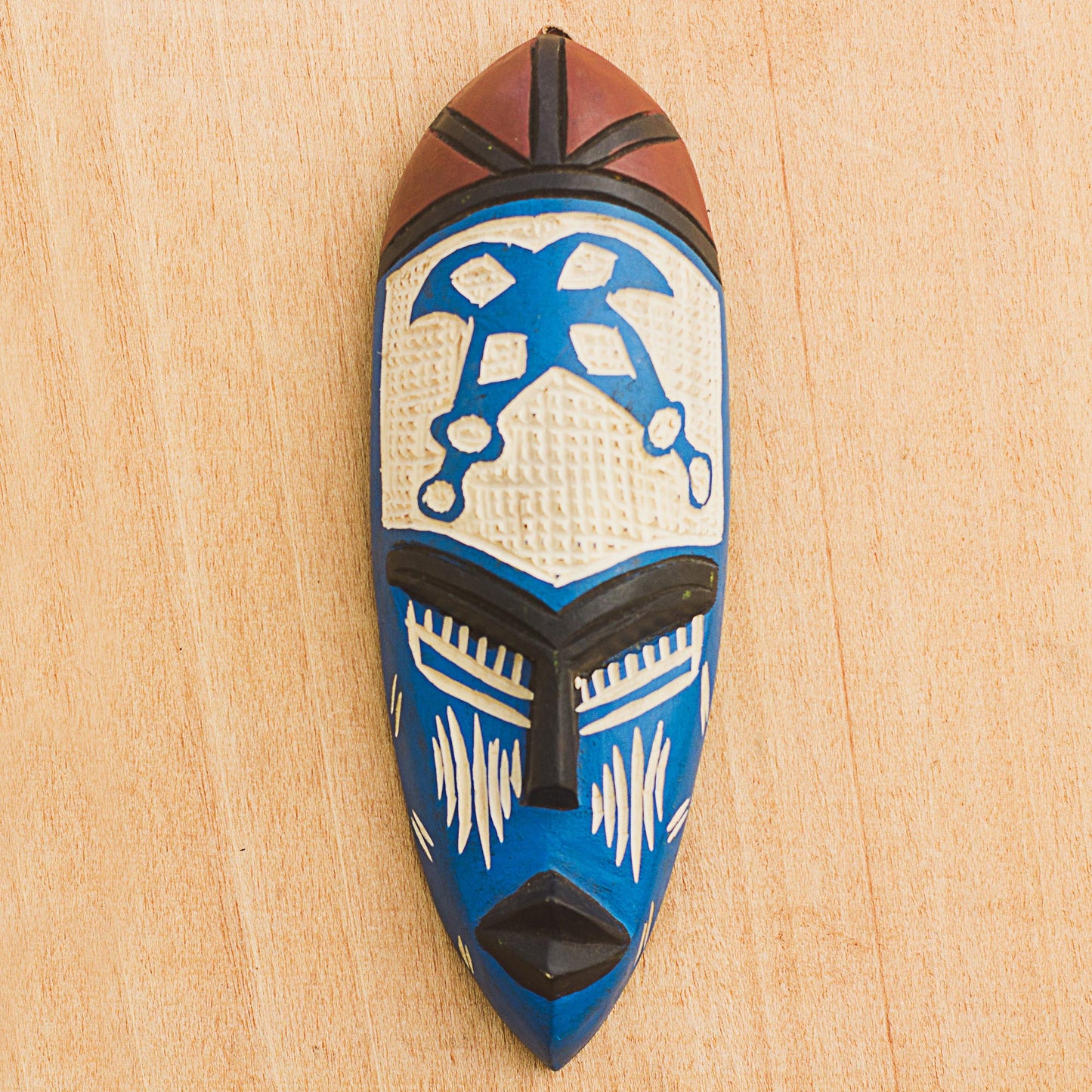 Courageous Ohene in Blue Blue and Cream Courageous King Wood African Wall Mask