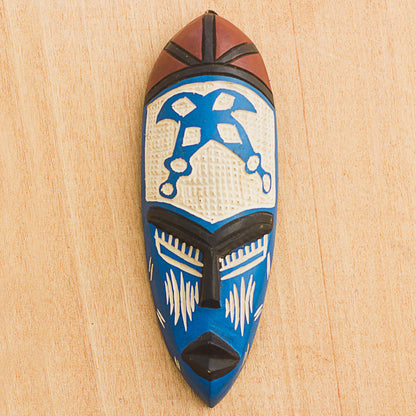 Courageous Ohene in Blue Blue and Cream Courageous King Wood African Wall Mask