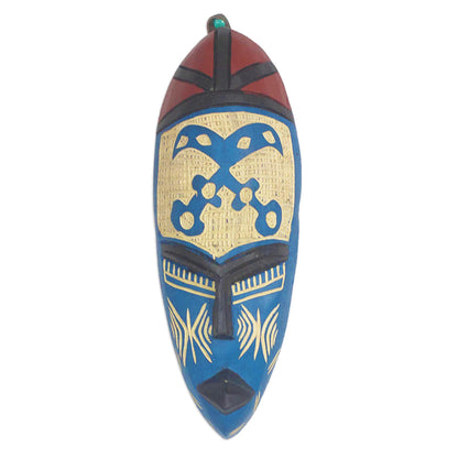 Courageous Ohene in Blue Blue and Cream Courageous King Wood African Wall Mask