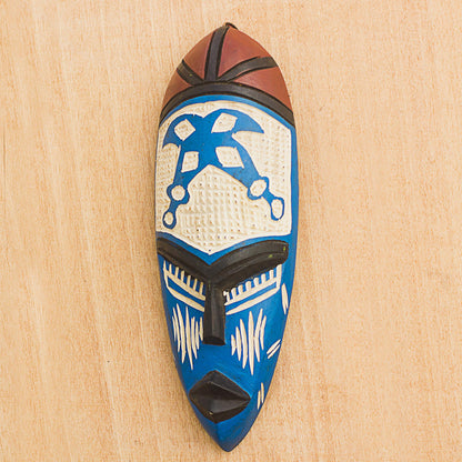 Courageous Ohene in Blue Blue and Cream Courageous King Wood African Wall Mask