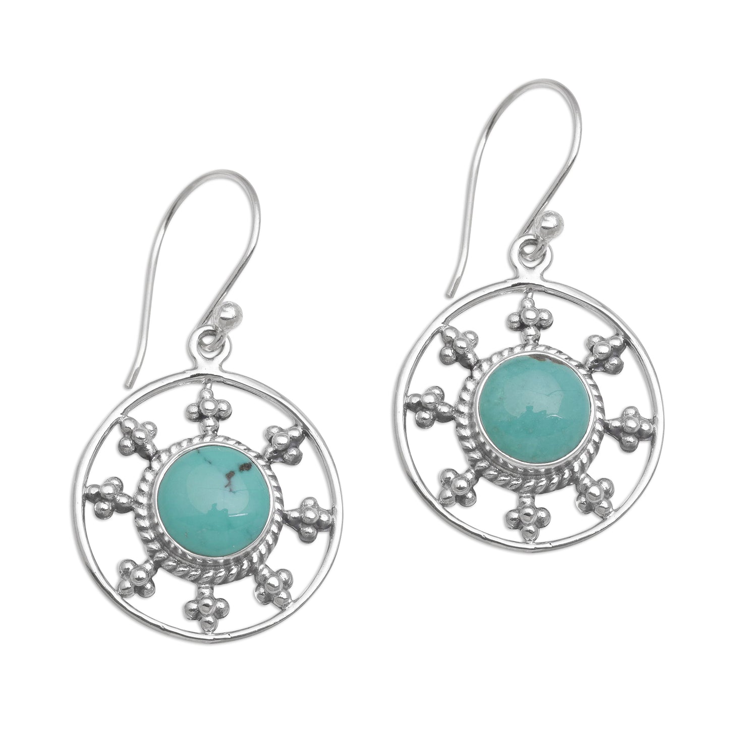 Blue-Green Sunrise Round Magnesite Dangle Earrings Crafted in Bali