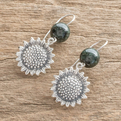 Sunflower Nature Jade Sunflower Dangle Earrings from Guatemala