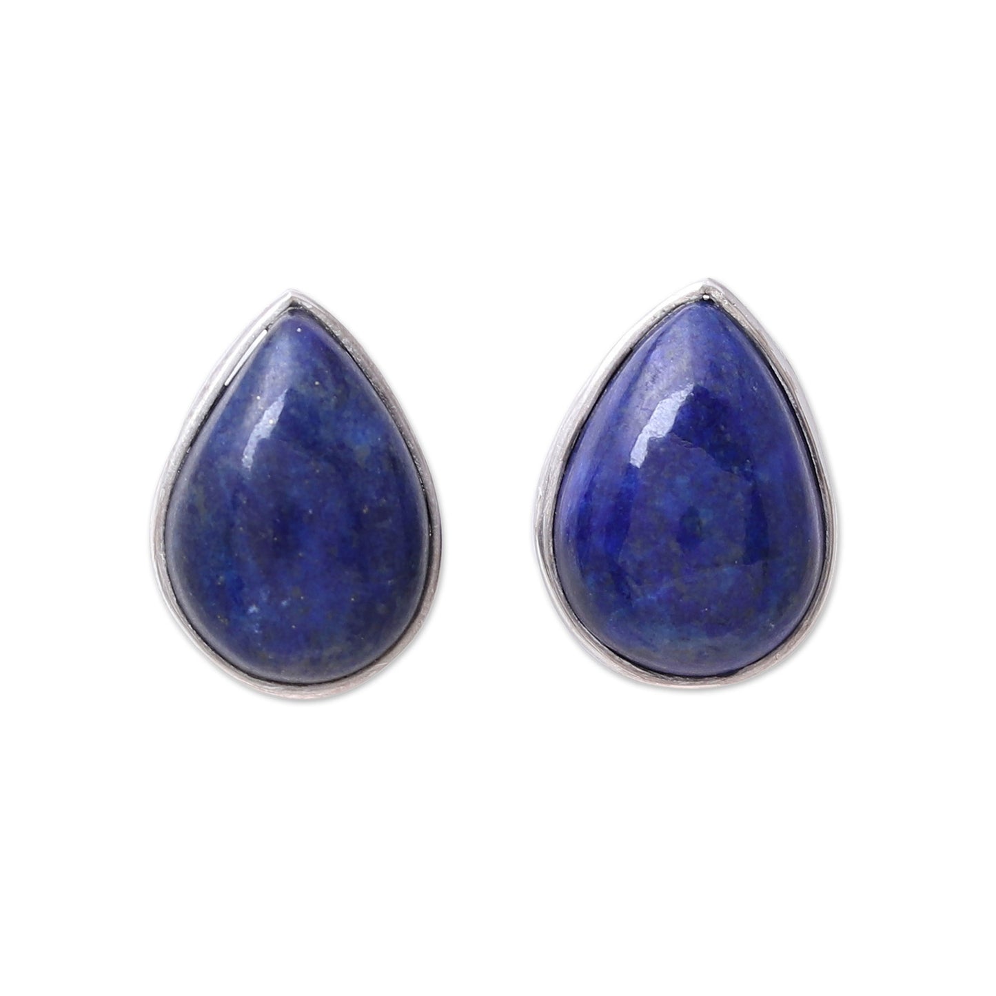 Mystic Tears Teardrop Lapis Lazuli Button Earrings from India