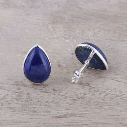 Mystic Tears Teardrop Lapis Lazuli Button Earrings from India