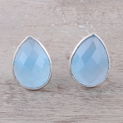 Mystic Tears Teardrop Chalcedony Button Earrings from India