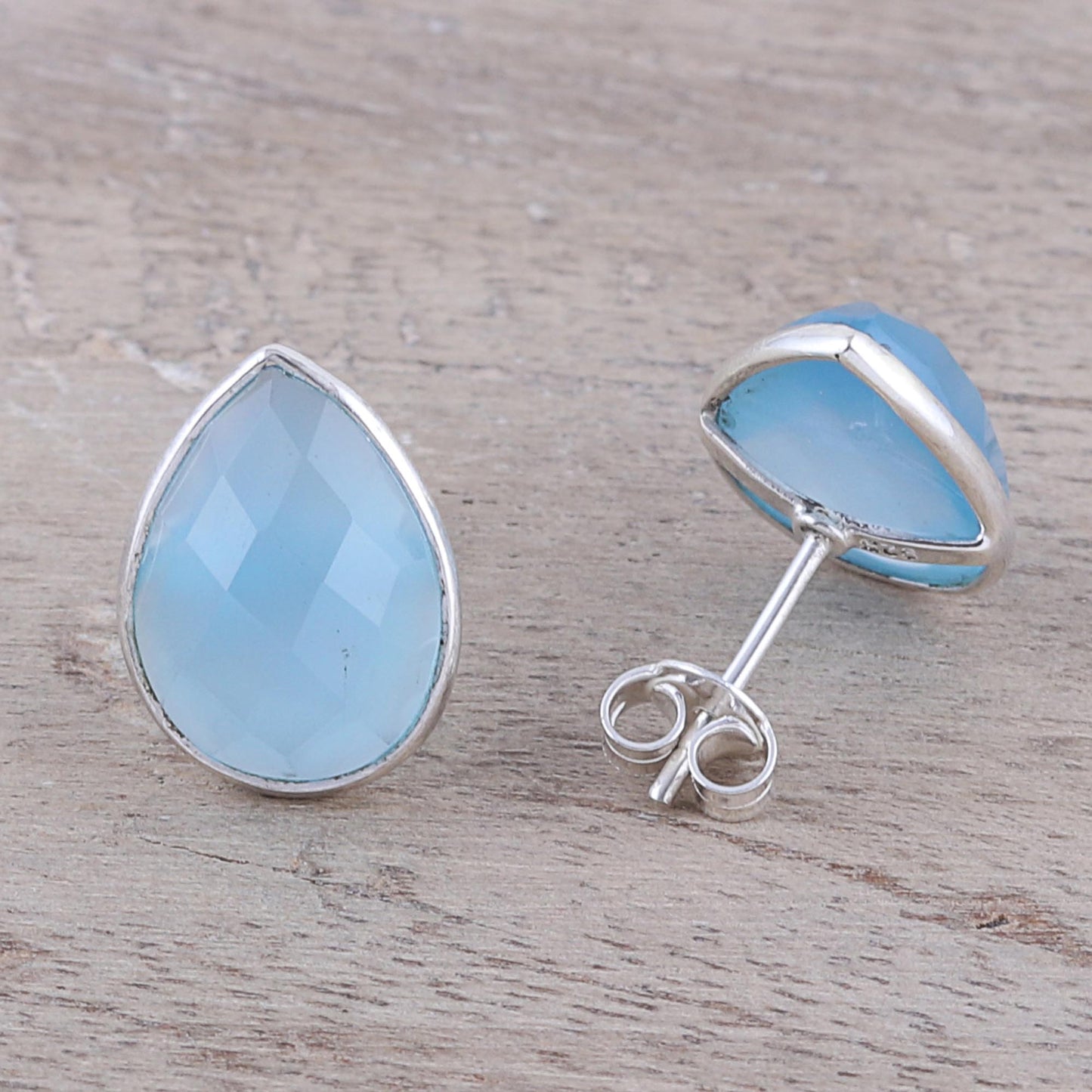 Mystic Tears Teardrop Chalcedony Button Earrings from India