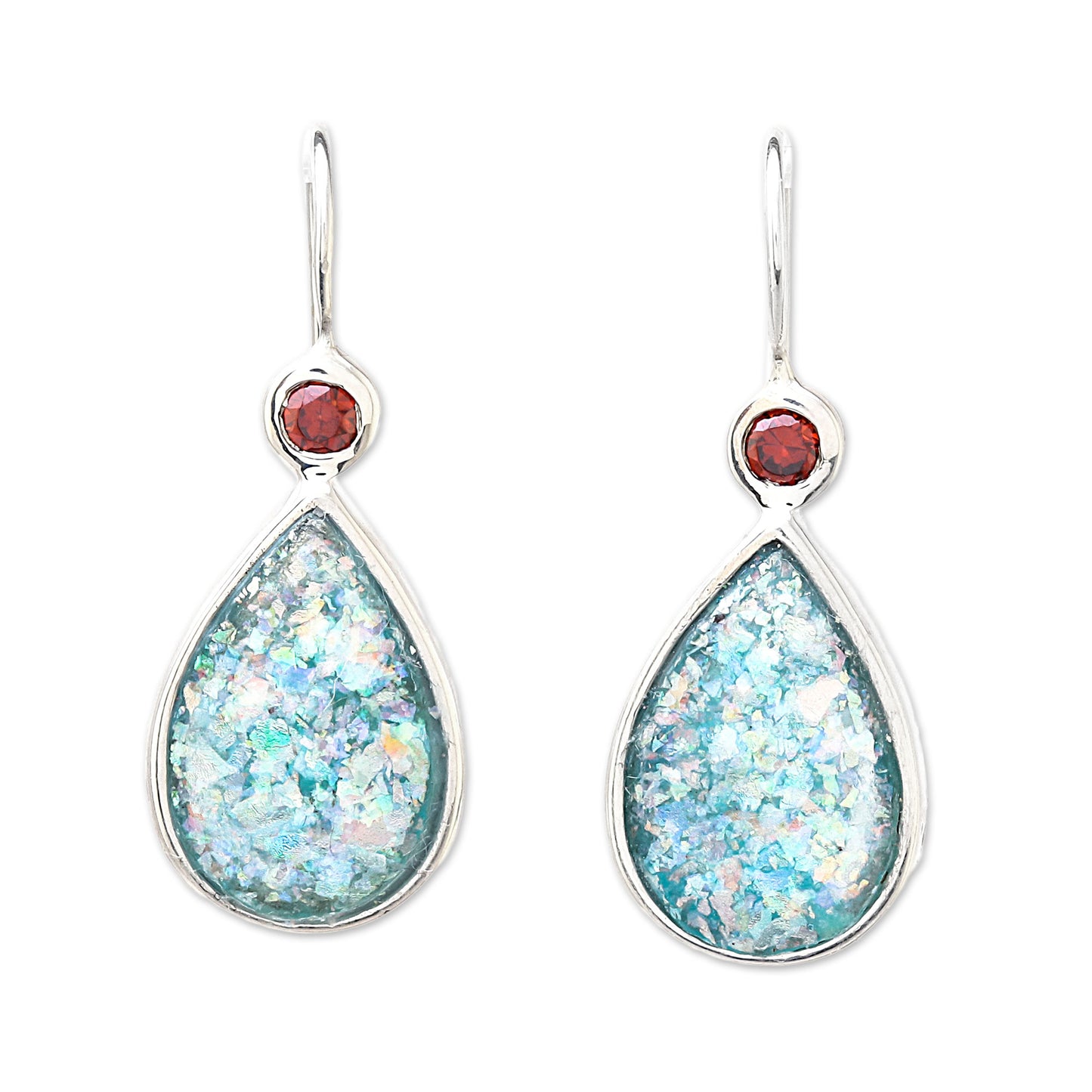 Roman Glitter Drop-Shaped Garnet and Roman Glass Drop Earrings