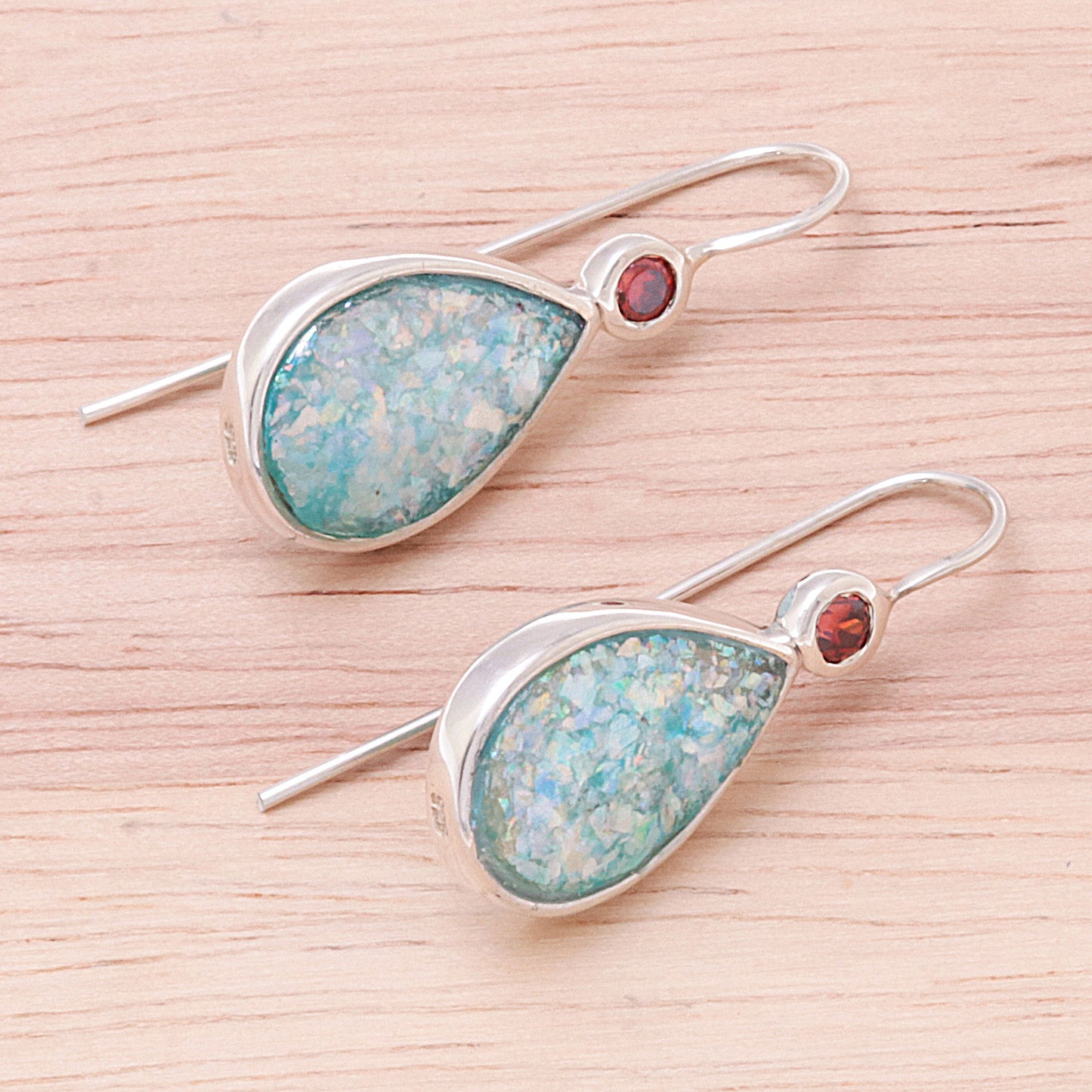 Roman Glitter Drop-Shaped Garnet and Roman Glass Drop Earrings