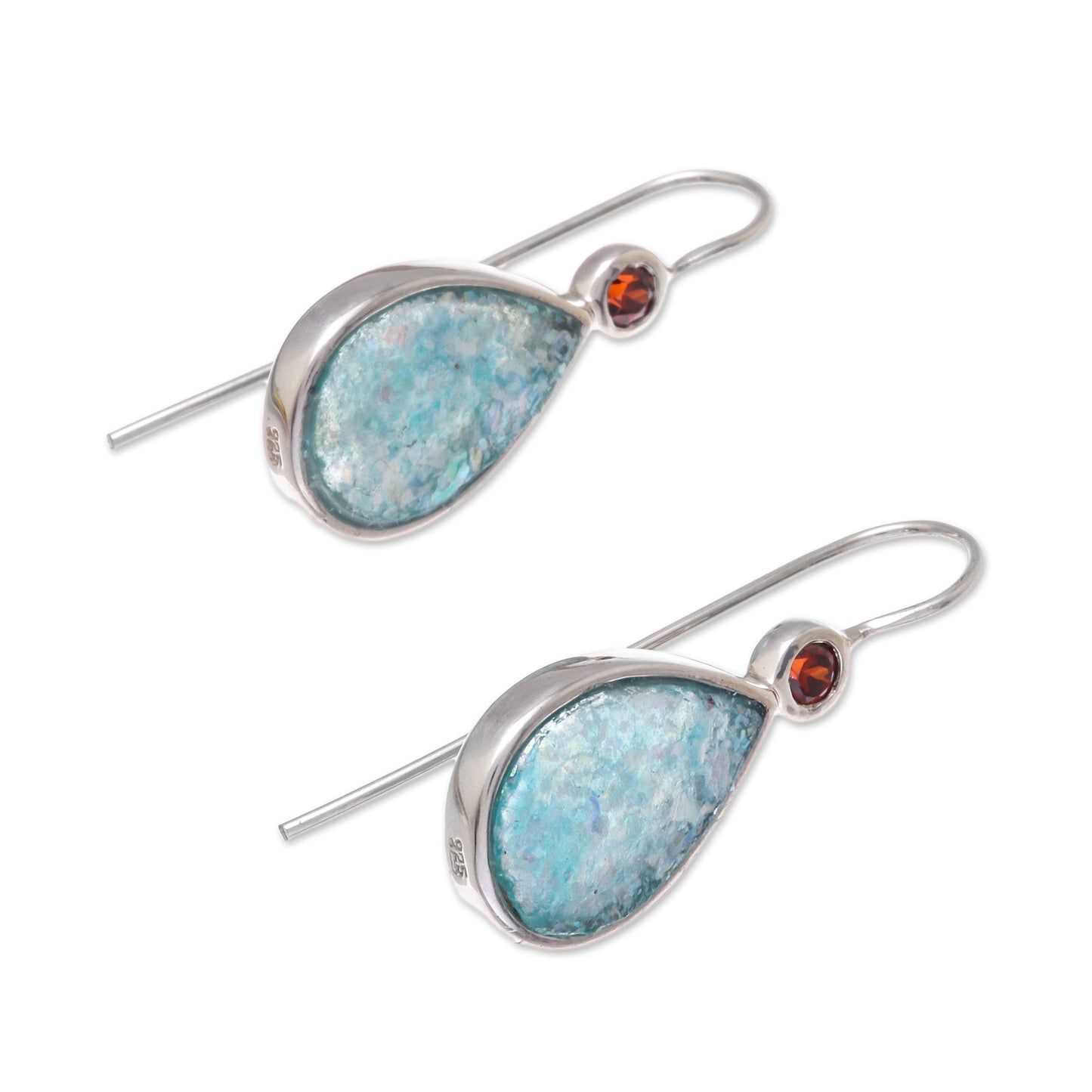 Roman Glitter Drop-Shaped Garnet and Roman Glass Drop Earrings