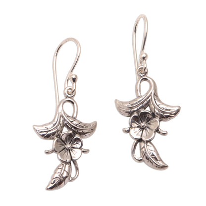 Frangipani Blooms 925 Sterling Silver Flower Dangle Earrings from Bali