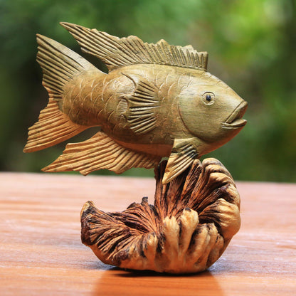 Gourami Fish Hand-Carved Wood Gourami Fish Figurine from Bali