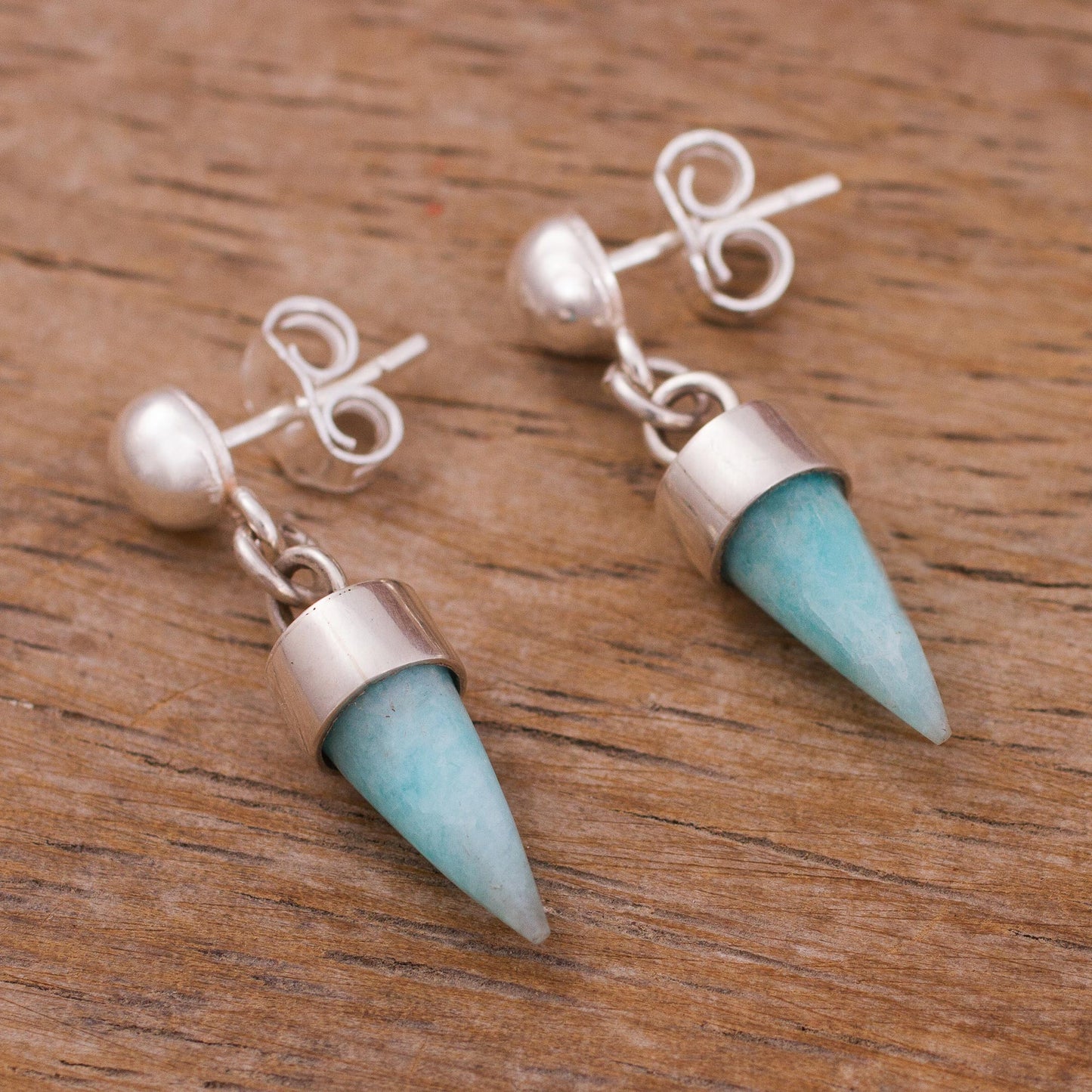 Natural Cones Amazonite Cone Dangle Earrings from Peru