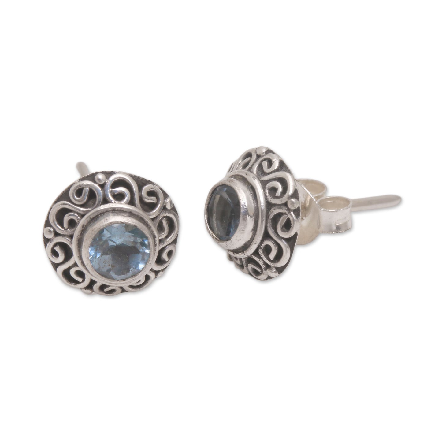 God Eye Blue Topaz Silver Earrings