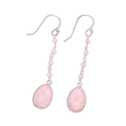 Raining Drops 8-Carat Rose Quartz Dangle Earrings from India