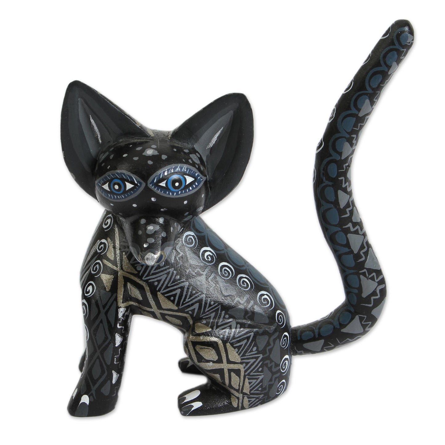 Black Fox Wood Alebrije Fox Figurine in Black from Mexico