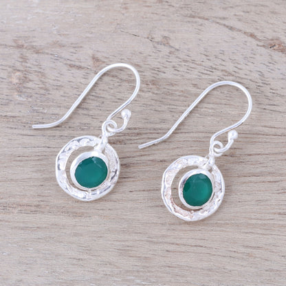 Green Charm Round Green Onyx Dangle Earrings from India