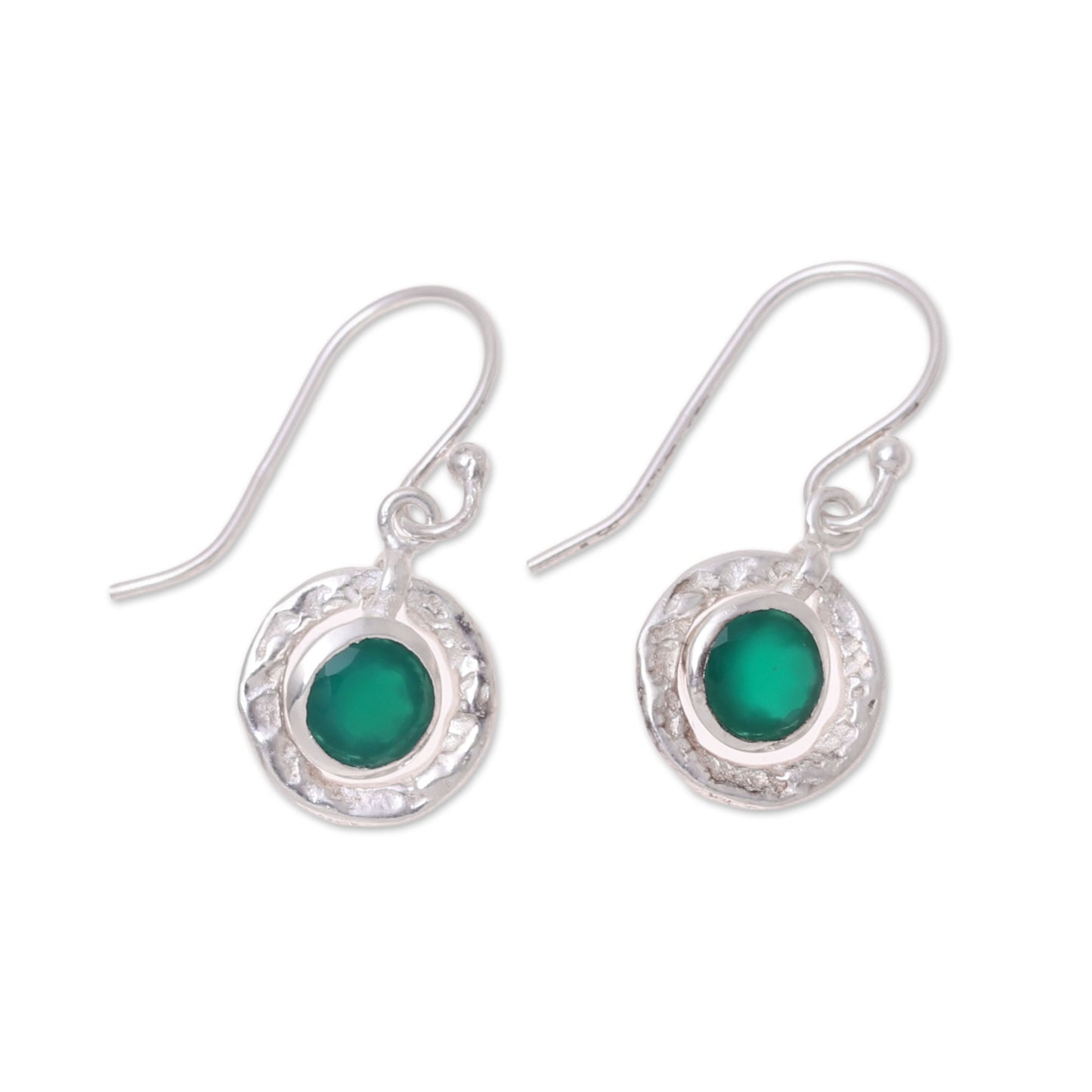 Green Charm Round Green Onyx Dangle Earrings from India