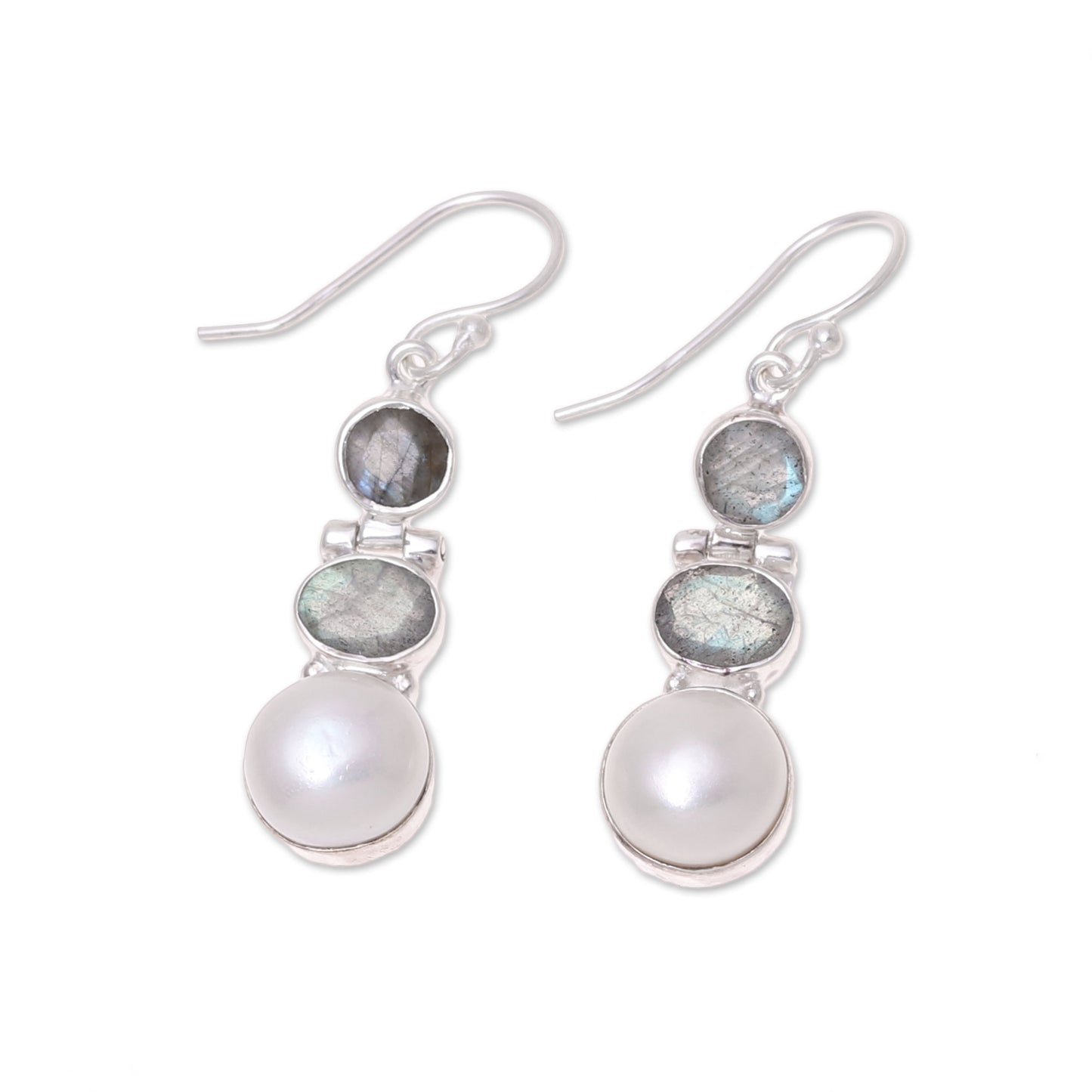 Dance in the Clouds Labradorite and Cultured Pearl Dangle Earrings from India