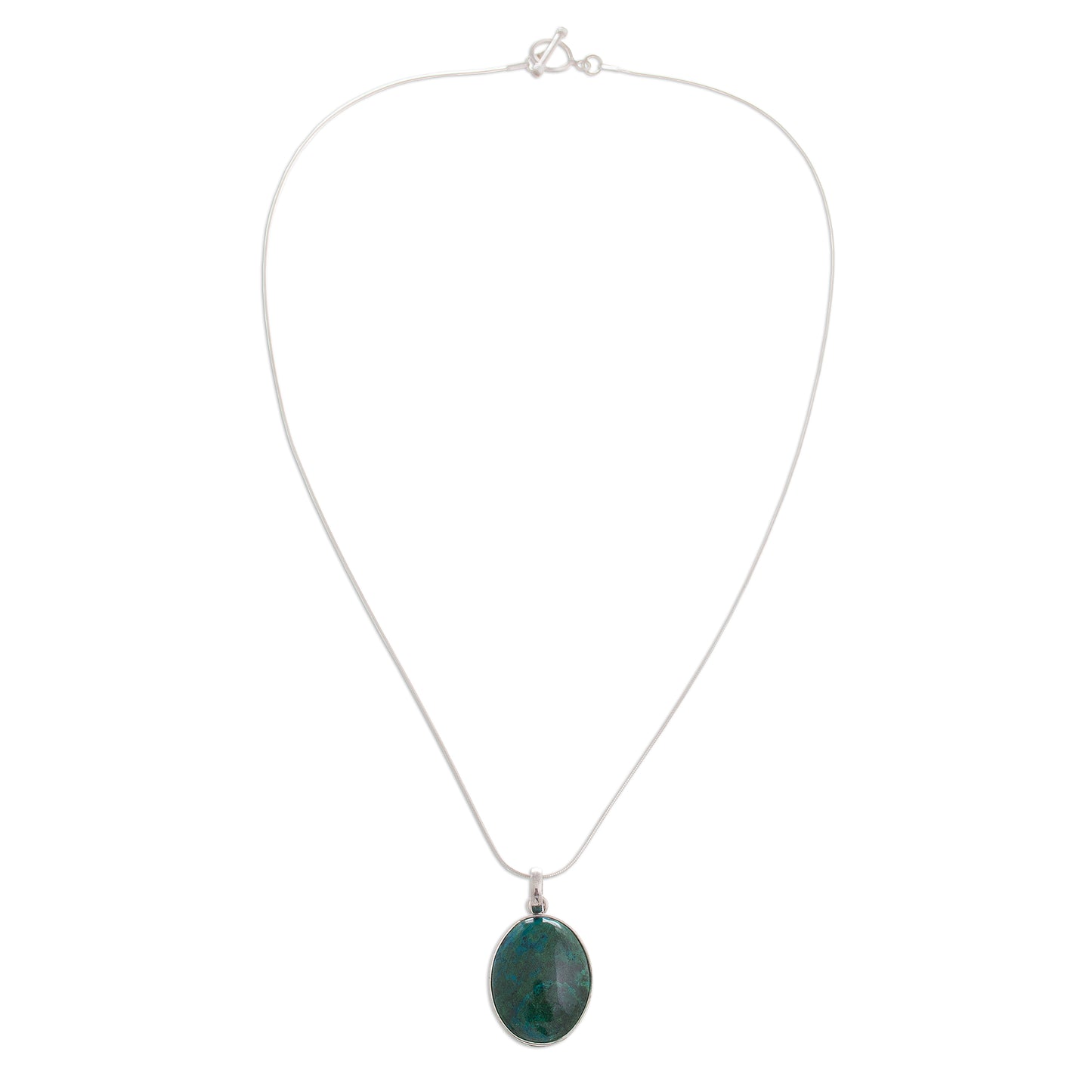 Lovely Lagoon Oval Chrysocolla Set in Sterling Silver Pendant Necklace